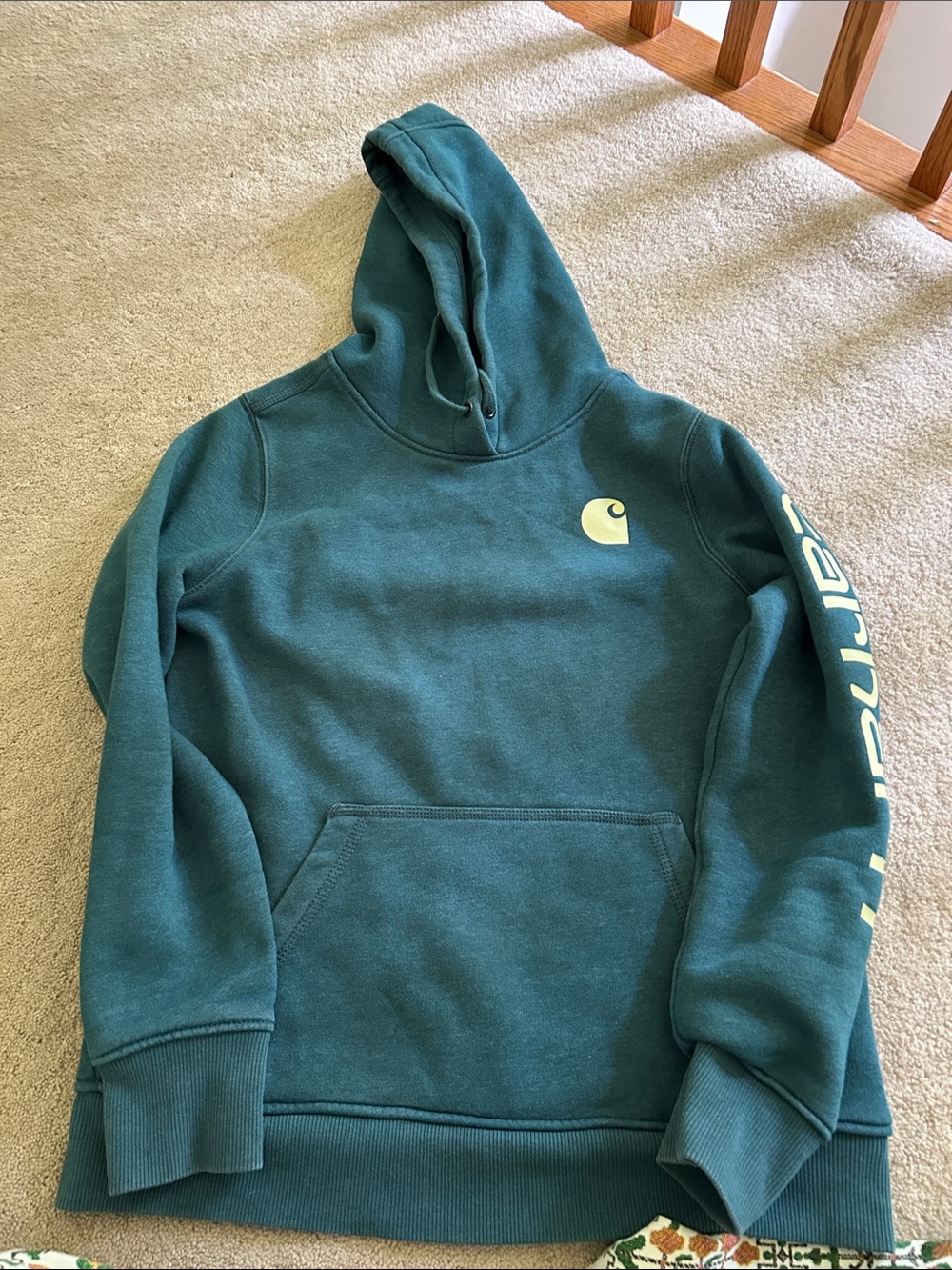 Carhartt Teal Pullover Hoodie with Yellow Logo - women’s